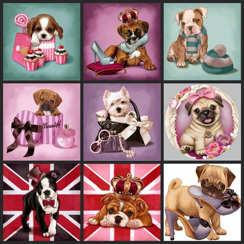 

5D Diy Diamond Painting Cross Stitch Diamond Embroidery Bulldog & Lovely Dog Baby Diamond Mosaic Full Rhinestone Needlework L498