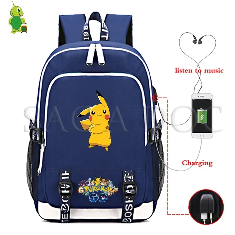 10 Рюкзак для ноутбука Pokemon Pikachu с usb-зарядкой для подростков, девочек, мальчиков, Gengar Eevee, школьные сумки, многофункциональные повседневные дорожные сумки - Цвет: 10