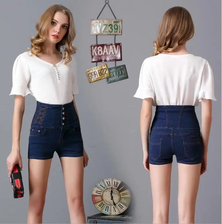 DTYNZ женские Летний больших размеров Весна Джинсовые шорты Высокая Талия Женская