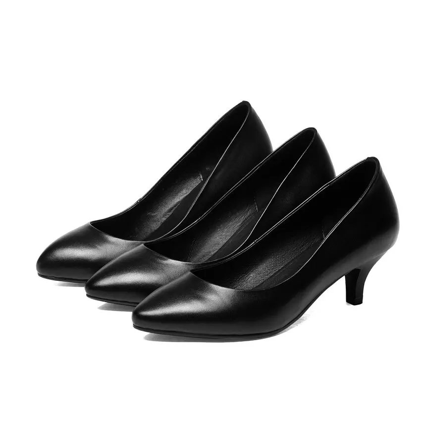 

NIKOVE 2018 Three Types Heel Women Pumps Pointed Toe OL Thin High Heels Cow Leather PU Elegant Slip on Pumps Shoes Size 34-42