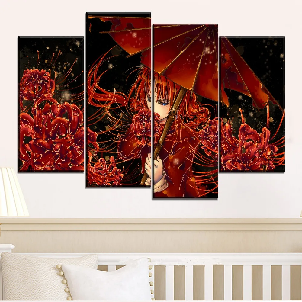 HD печати Тип Холст Картина 5 шт. Wall Art аниме гинтама-зонт девочкой и цветами плакат