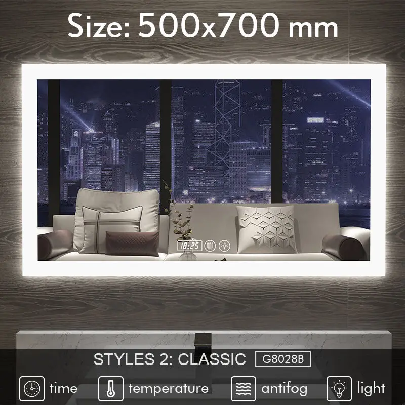 G8028B 500x700mm Gisha умное зеркало, LED зеркало для ванной комнаты, настенное зеркало для ванной комнаты, туалетное зеркало, противотуманное зеркало с сенсорным экраном, Bluetooth G8028 - Цвет: G8028B 500x700mm