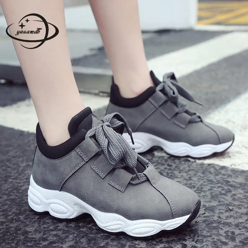 

Yauamdb Women Vulcanize Shoes Female 35-40 Spring Autumn Board Shoes Lace Up Increase Round Toe Breathable Ladies Shoes Ly35