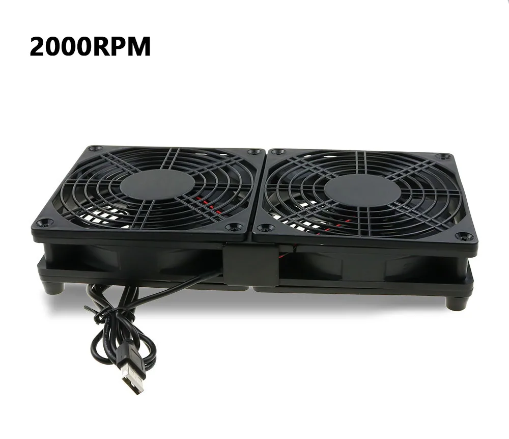 Dual Fan 2000RPM Маршрутизатор Вентилятор охлаждения DIY ПК кулер ТВ коробка беспроводной тихий DC 5 В USB мощность 120 мм 240 мм вентилятор 12 см W/Винты защитная сетка - Цвет лезвия: Dual Fan 2000RPM