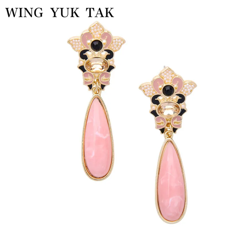 Wing yuk tak модные ярко-розовые серьги из смолы в виде капли воды для женщин Lucite Цветок дизайн очаровательные свадебные украшения 1708