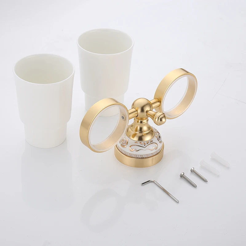 

Cup & Tumbler Holders Gold Cup Bathroom Accessories Gold Double Tumbler Holder Toothbrush Cup Holders