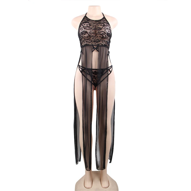 Женская кружевная ночная рубашка черная белая | одежда