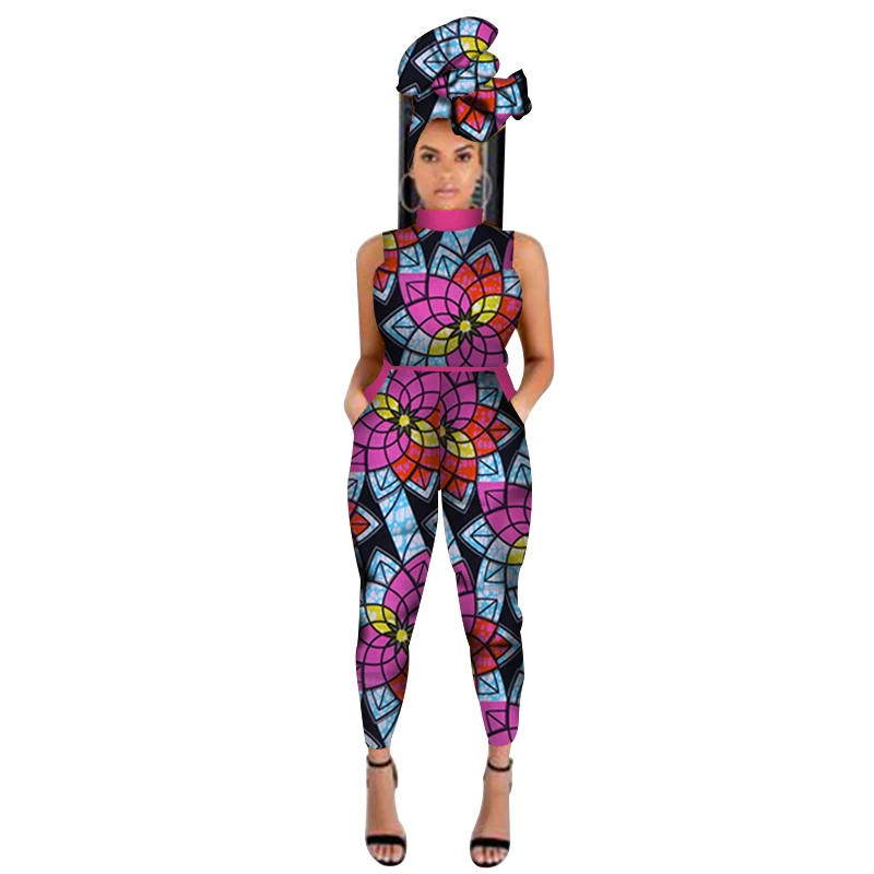 Женский Летний комбинезон с восковым принтом запахом на голову|Африканская