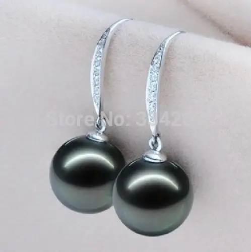 

GENUINE 10MM SEA SHELL BLACK PEARL ROUND EARRING