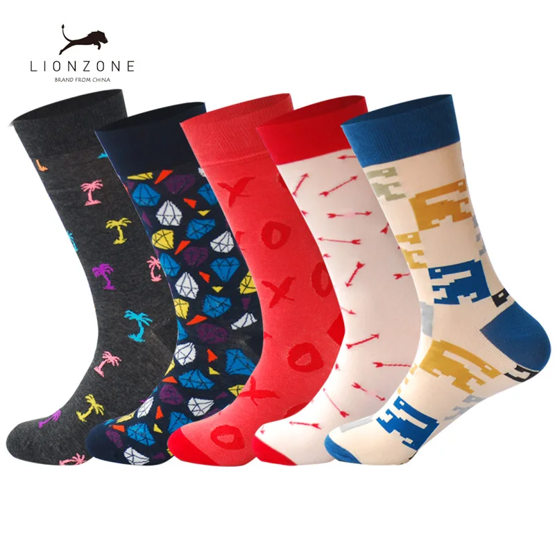 Новые весенние мужские цветные хлопковые полосатые носки с многогранными