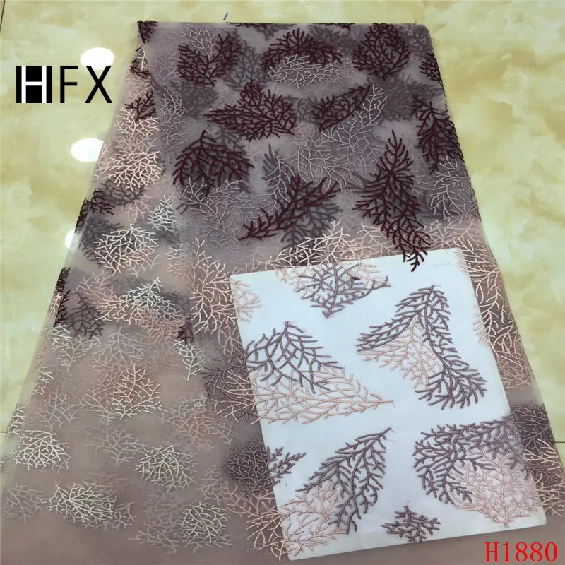 HFX nigerian lace fabrics for wedding African French Tulle Lace fabric 2019 high quality african 5yards Purple H1880 | Дом и сад