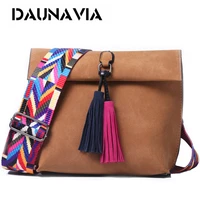 daunavia women scrub leather design crossbody bag girls with tassel colorful strap shoulder bag female small flap handbags