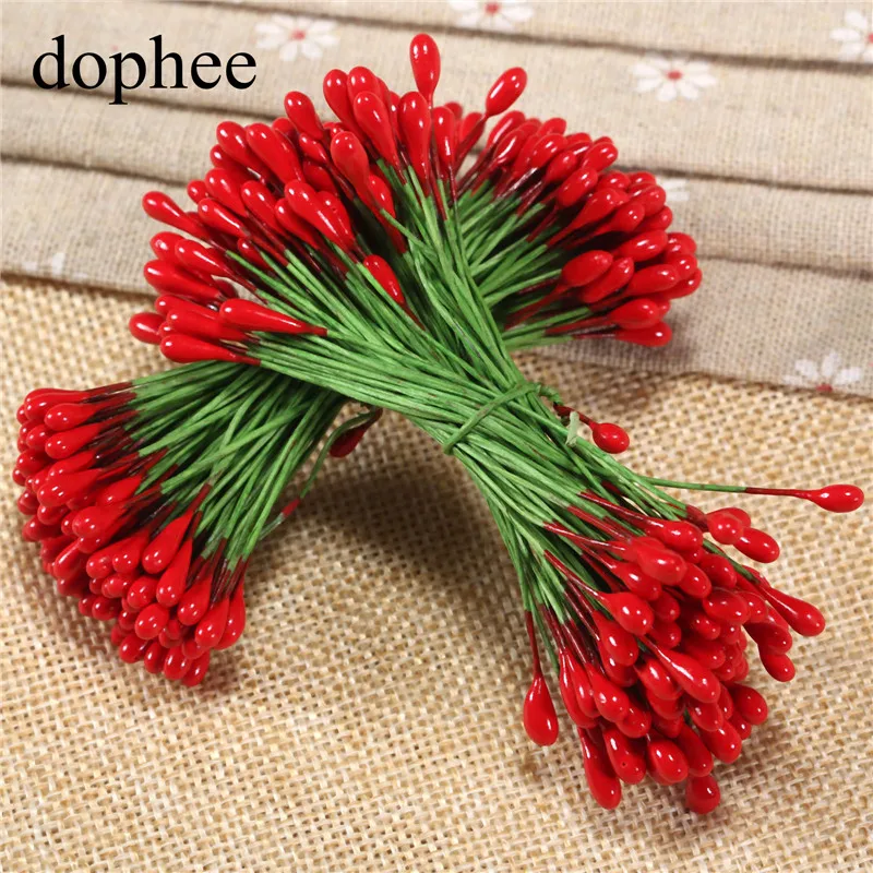 Dophee 100 шт. красные тычинки для цветов DIY жемчужные цветы 4 мм цветочные свадебные