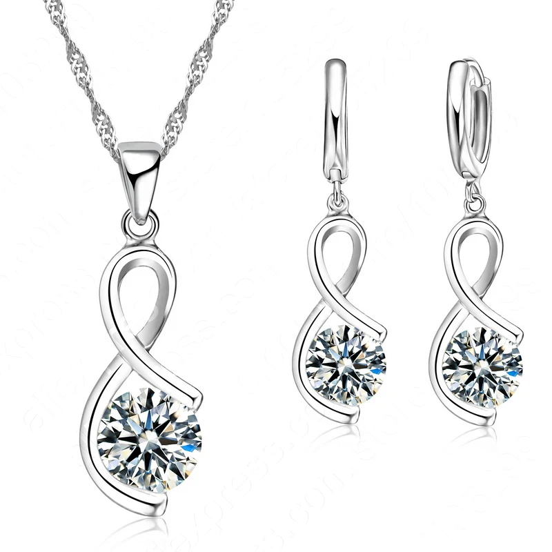 

Women Geometric Enagagement Wedding Fashion CZ Jewelry Set 925 Serling Silver Necklace Earrings Sets Free Shipping