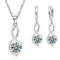 women geometric enagagement wedding fashion cz jewelry set 925 serling silver necklace earrings sets free shipping