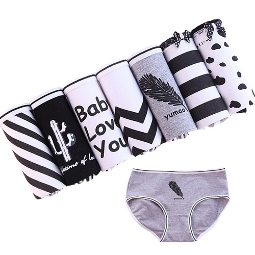 1 7 Pcs/lot Sexy Panties Women's Underwear Cotton Briefs Seamless Printed Underpants Lingeries Calcinhas Shorts Girls Stripe Panty - Цвет: 1