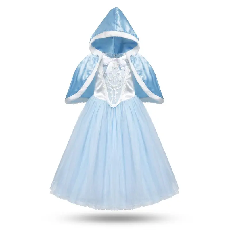 Blue Dress Only MUABABY Костюм Золушки для девочек; Детские праздничные платья для костюмированной вечеринки с цветочным узором и бусинами; Рождественская фантазия для девочек с накидкой - Цвет: Blue Dress Only
