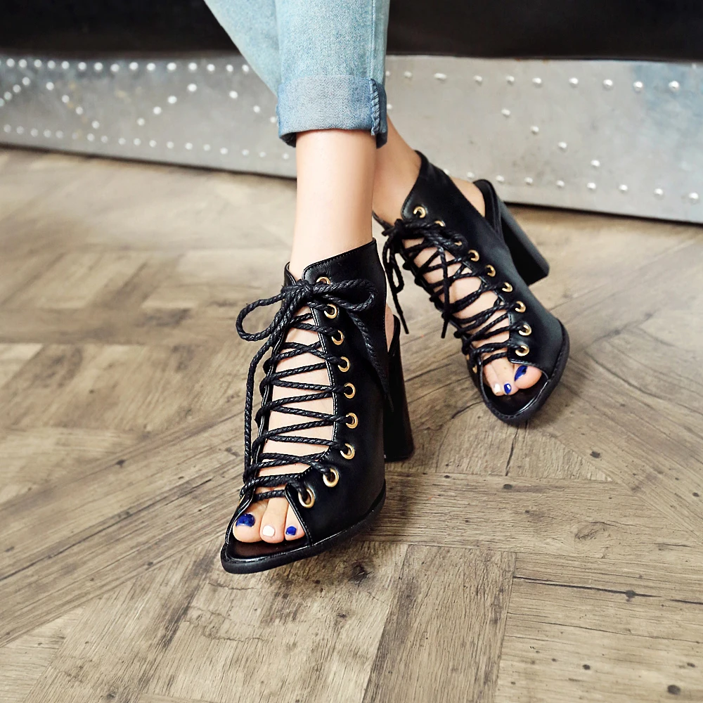 Женщины Туфли Летние 2017 Твердые Сексуальная Шнуровке Экстремальные Высокие