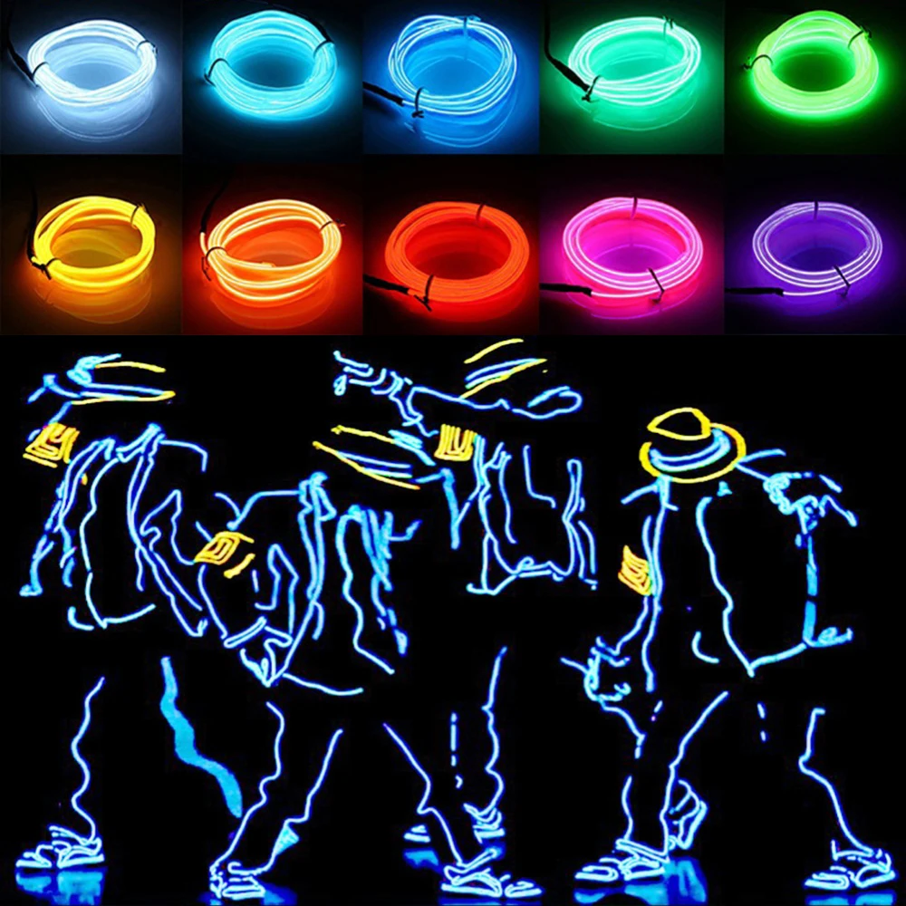 3 В Аккумулятор 1м / 3м / 5М Гибкий Неоновый Свет Glow EL Wire Rope лента Кабельная Лента Неоновый Свет Знак Обувь Одежда водонепроницаемая Неоновая Лампа