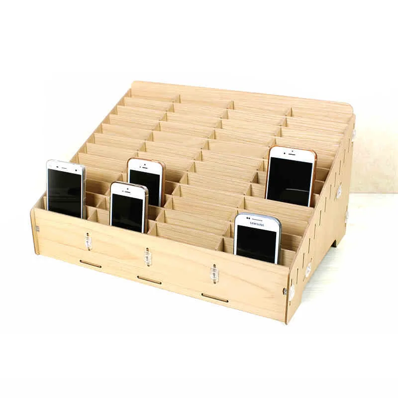 

Wooden mobile phone management storage box creative desktop office meeting finishing grid multi cell phone rack shop display