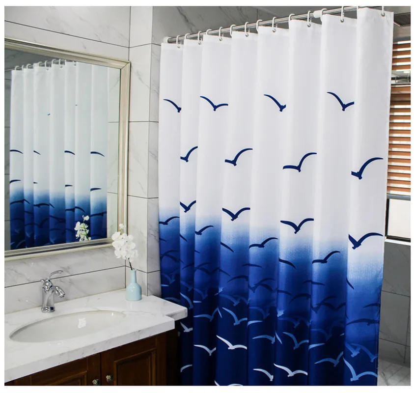 

Waterproof Mildew Polyester Cloth Shower Curtain Thickened Toilet Partition Curtain Bathroom Curtain with Hooks