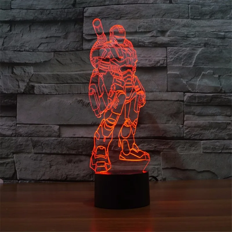 Супер герой 3D лампа светодиодный ночник Железный человек полностью оборудованная фигурка 7 цветов TouchTable украшения свет Оптическая иллюзия