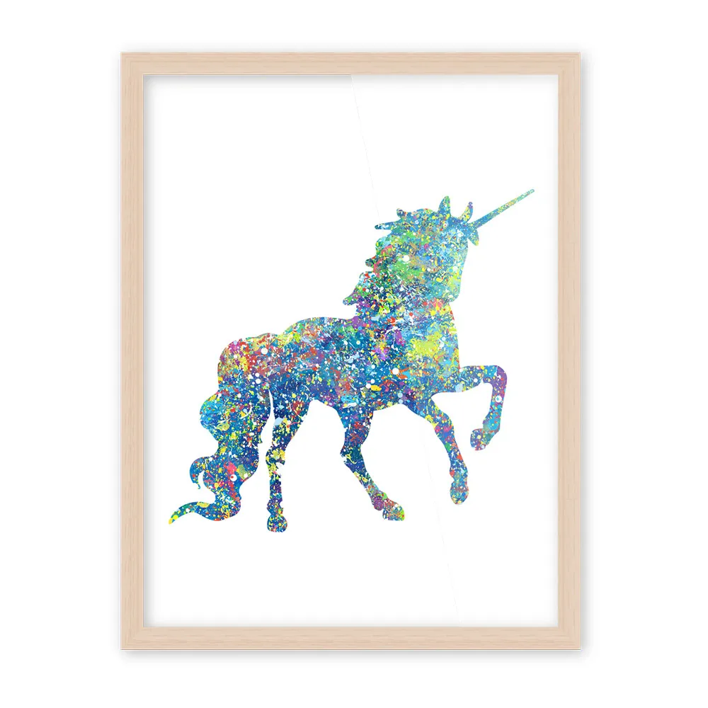 Абстрактная акварель Единорог Художественная печать плакат лошадь