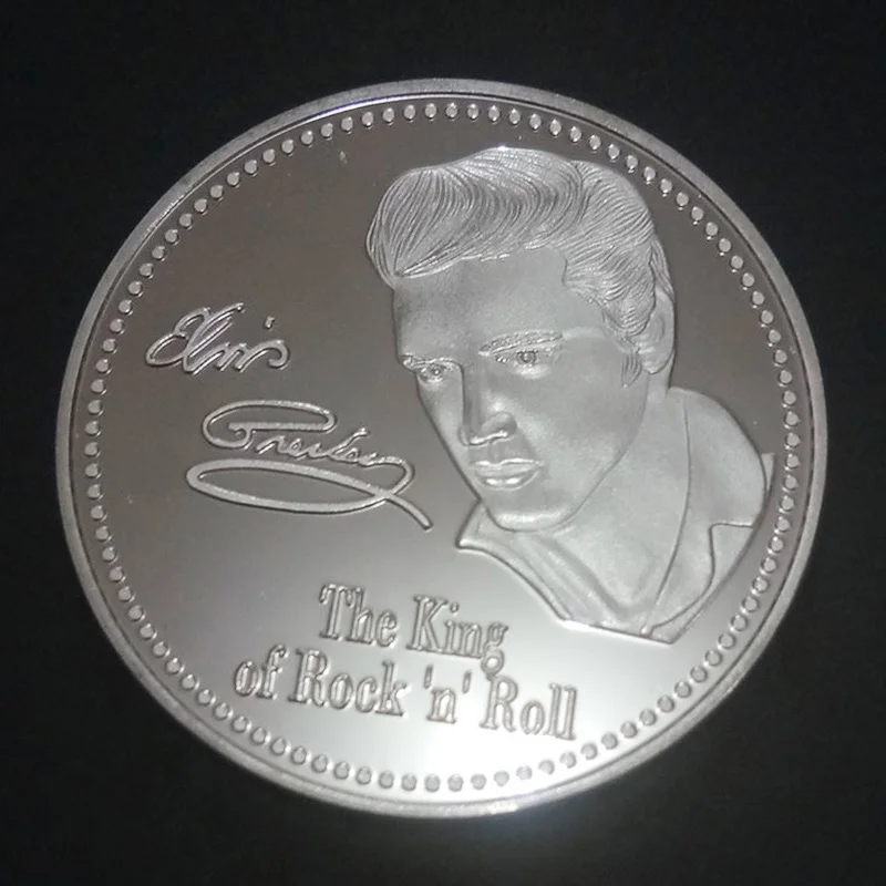 Silver Подарочные монеты Элвиса Пресли 1935-1977 сувенирная монета король N рок-ролл серебро/Золотая монета коллекция медали - Цвет: Silver