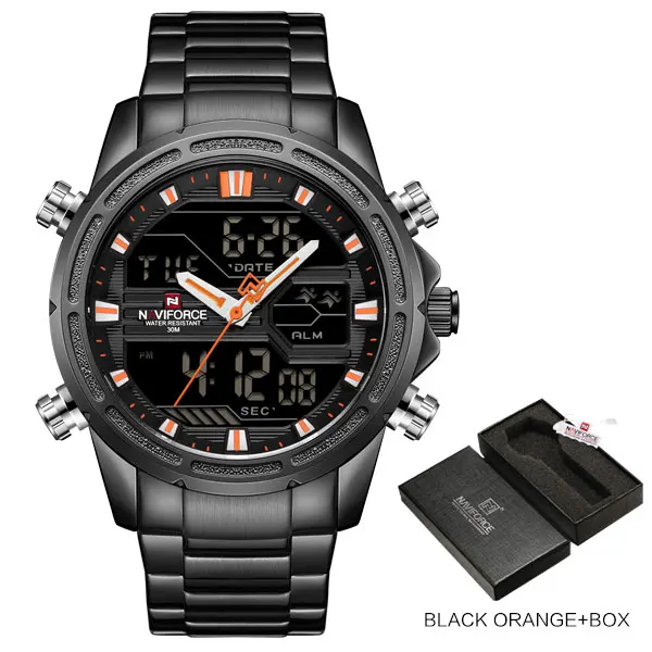 black orange box NAVIFORCE Роскошные Брендовые мужские спортивные часы мужские кварцевые светодиодный цифровые часы мужские военные наручные часы Relogio Masculino - Цвет: black orange box