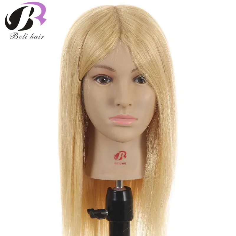 New Hairdressing Training Heads 100% Human Hair 16&quot Blonde Real Mannequin Head With Practice For Sale |