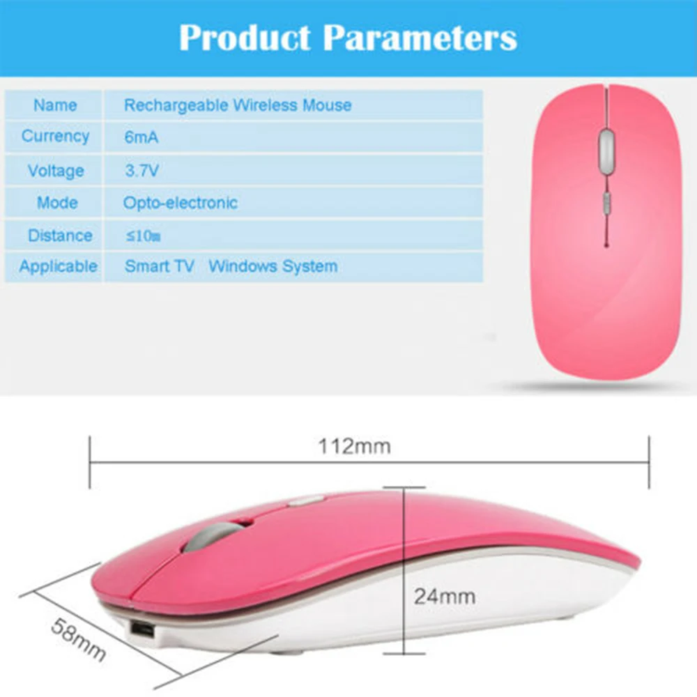 

2020 2.4GHz Rechargeable Wireless Mouse Silent Button Ultra Thin USB Optical Mice