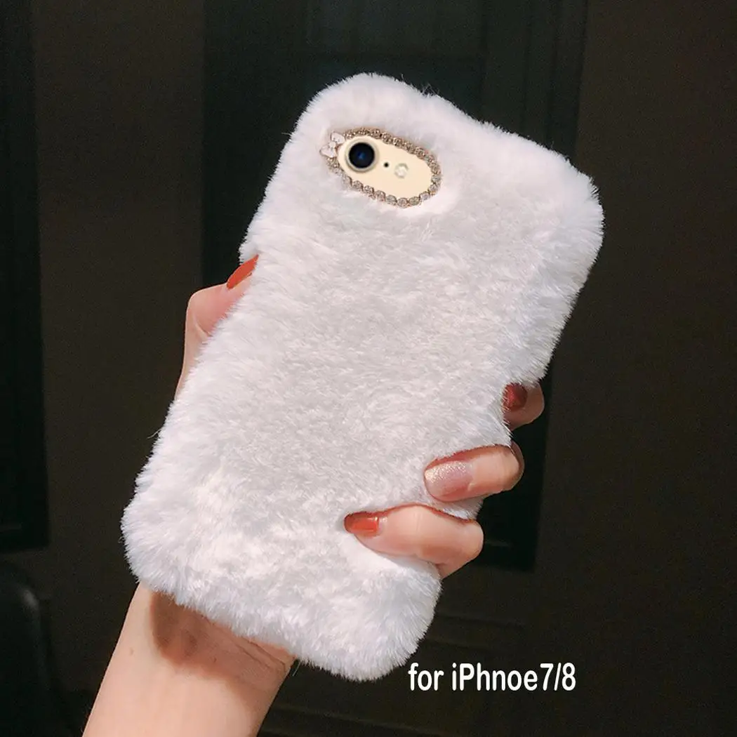 Модные пушистые волосы горный хрусталь мобильный телефон красный серый розовый