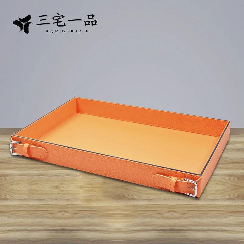 Free shipping Postmodern Simple Creative Handmade Leather Rectangular Pallet Arrangements Orange-red Model Room Soft Decorations | Дом и сад