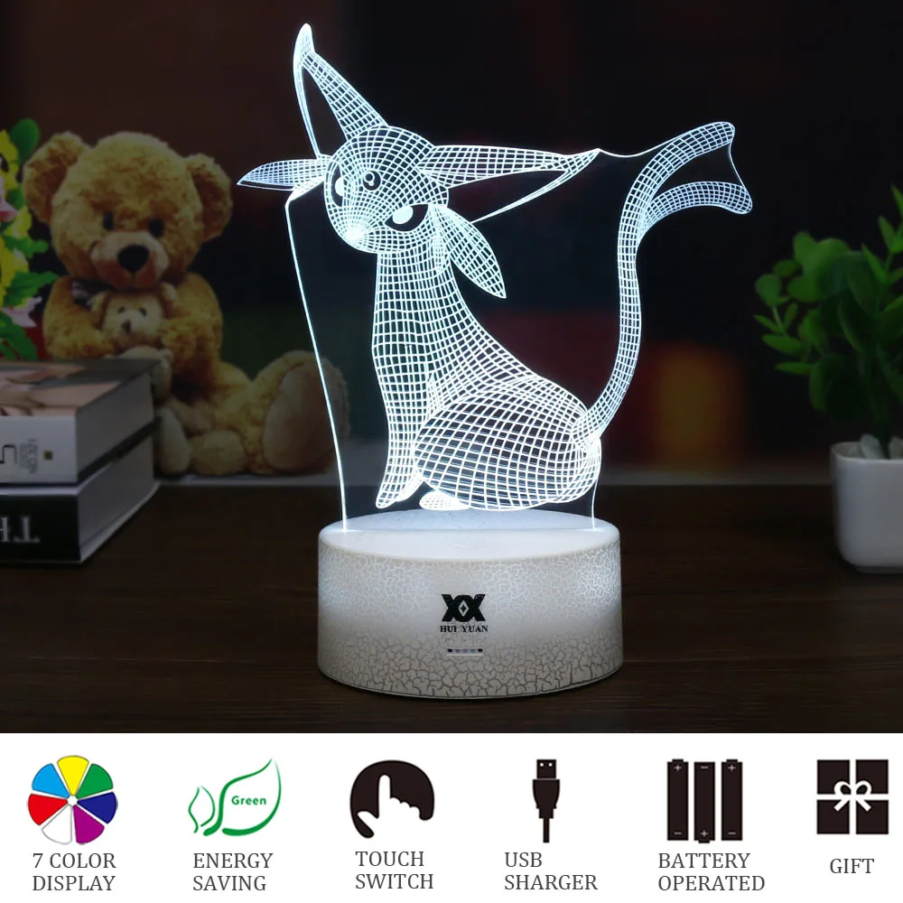 Крутой креативный Покемон Espeon 3D лампа USB мультфильм ночник светодиодный 7 цветов сенсорный Настольная лампа Детский Рождественский подарок Хуэй Юань бренд