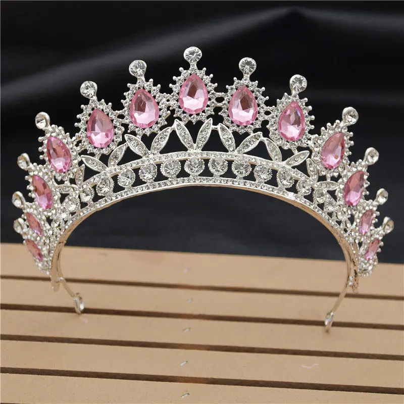 Silver Pink Барокко металлический горный хрусталь Кристалл головная повязка тиара невесты корона Роскошные ювелирные изделия на волосы свадебные корейские украшения для волос - Окраска металла: Silver Pink