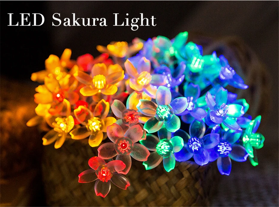 Sakura светодиодный Солнечная гирлянда огни 200 светодиодный s Открытый Водонепроницаемый освещение сада Солнечная гирлянда 8 режимов рождественские светящиеся гирлянды