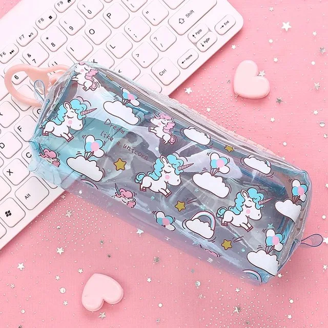 Креативный чехол для карандашей с большой молнией Kawaii, Большая вместительная сумка для карандашей из ПВХ, прозрачная коробка для карандашей kawaii, школьные канцелярские принадлежности - Цвет: blue