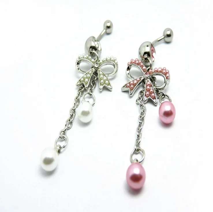 Кольцо-штанга для пирсинга пупка с жемчугом и бантом 1 шт. | Украшения аксессуары