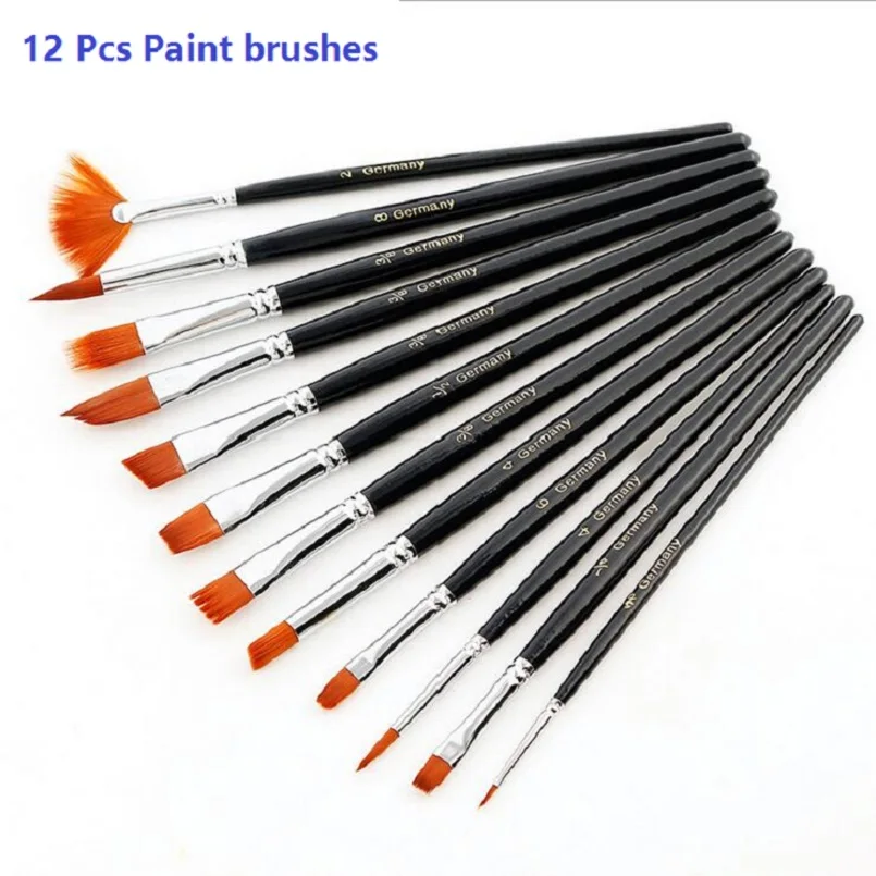 

12 Pcs Nylon short rod paint brushes Oil Acrylic Watercolor painting brush art supplies