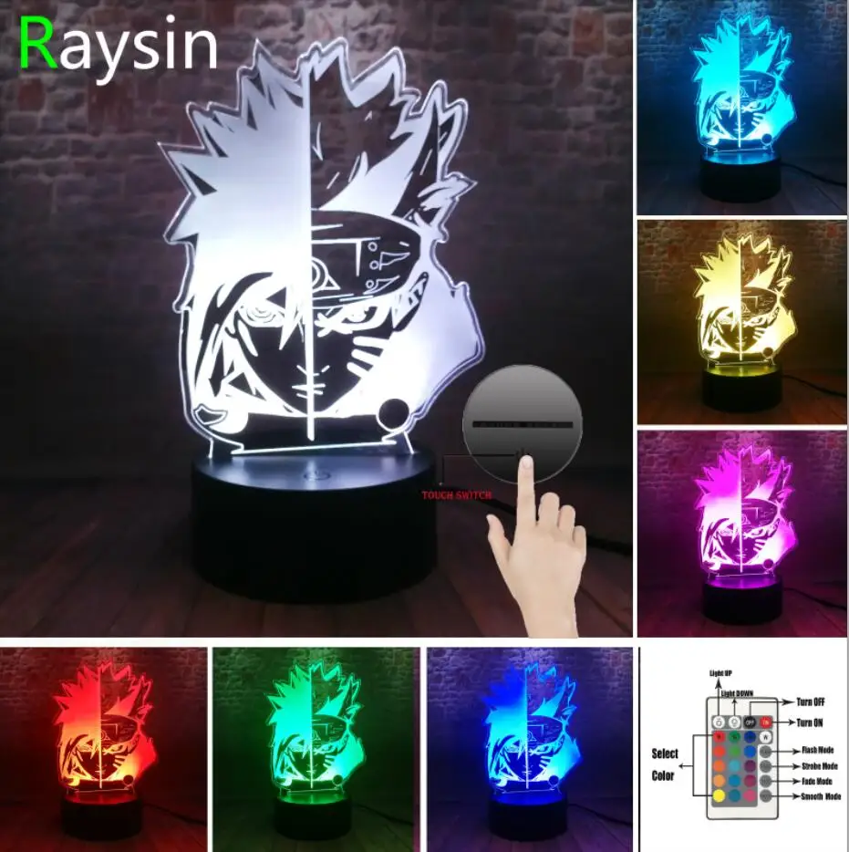 Controller 7 Color AMROE Hot аниме Наруто Саске лицо смешанные Двойные Цвета 3D светодиодный Ночник светильник домашний декор подростковый День рождения Рождество подарки для детей Детские игрушки - Испускаемый цвет: Controller 7 Color