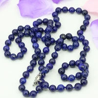 long chain necklace natural lapis lazuli stone 8mm round beads fashion statement women weddings gift jewelry 36inch b3211