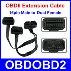 100 см 16pin Male к двойному Female OBD2 16 контактный кабель для ELM327 Мужской Двойной Женский Y сплиттер локоть удлинитель соединительный кабель с разъемом кабеля Бесплатная доставка