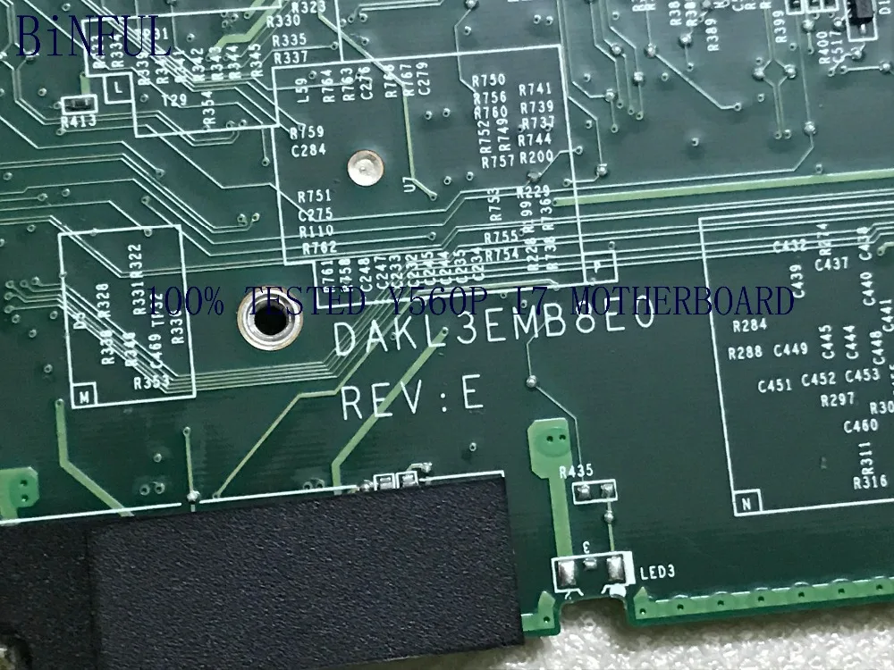 BiNFUL сток, плата для ноутбука DAKL3EMB8E0 для LENOVO Y560P, встроенная видеокарта 1 ГБ 6570 м подходит процессор I7(не подходит для y560