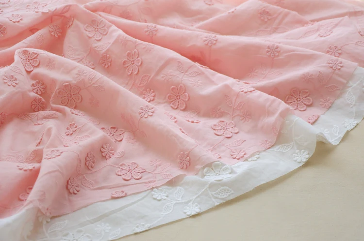 Кружевные ткани с 3D цветочной вышивкой 5 ярдов/партия белые/розовые 100% хлопок
