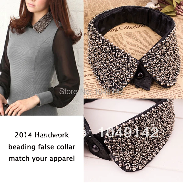 Черный бисерный фальшивый воротник для женщин панк съемные воротники аксессуары