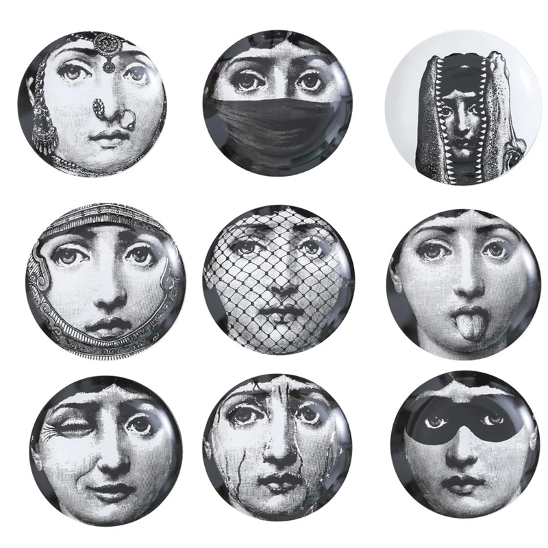 8 дюймов Милан rosenthal Piero fornasetti тарелки чистого черного цвета и белой иллюстрации Топ Мода висят блюда по производству образцов/дома/отеля настенный Декор