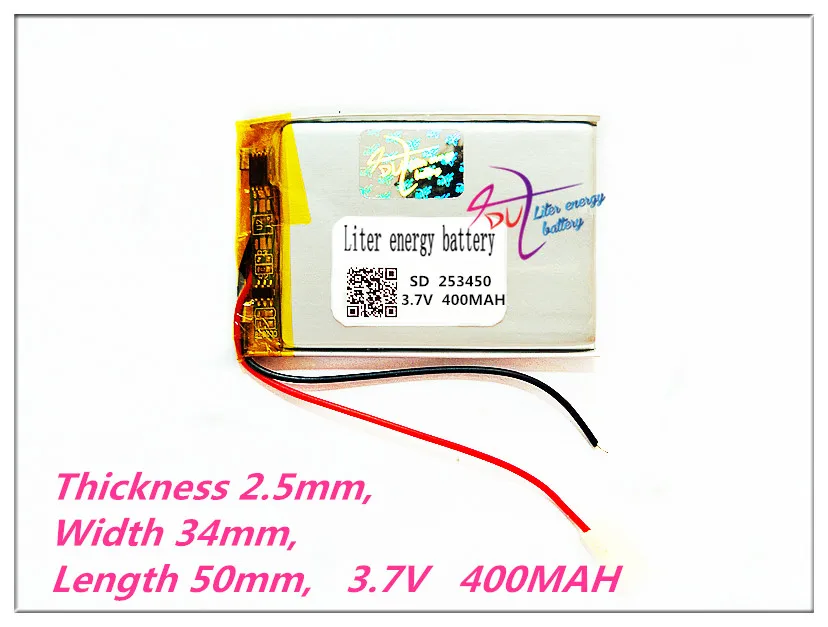 

253450 3.7V 400MAH Lithium Polymer LiPo li ion Rechargeable Battery For Mp3 MP4 MP5 GPS 283450