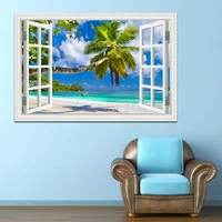 3d window view wall sticker beach summer beach coconut tree wall murals removable poster for living room kitchen sticker