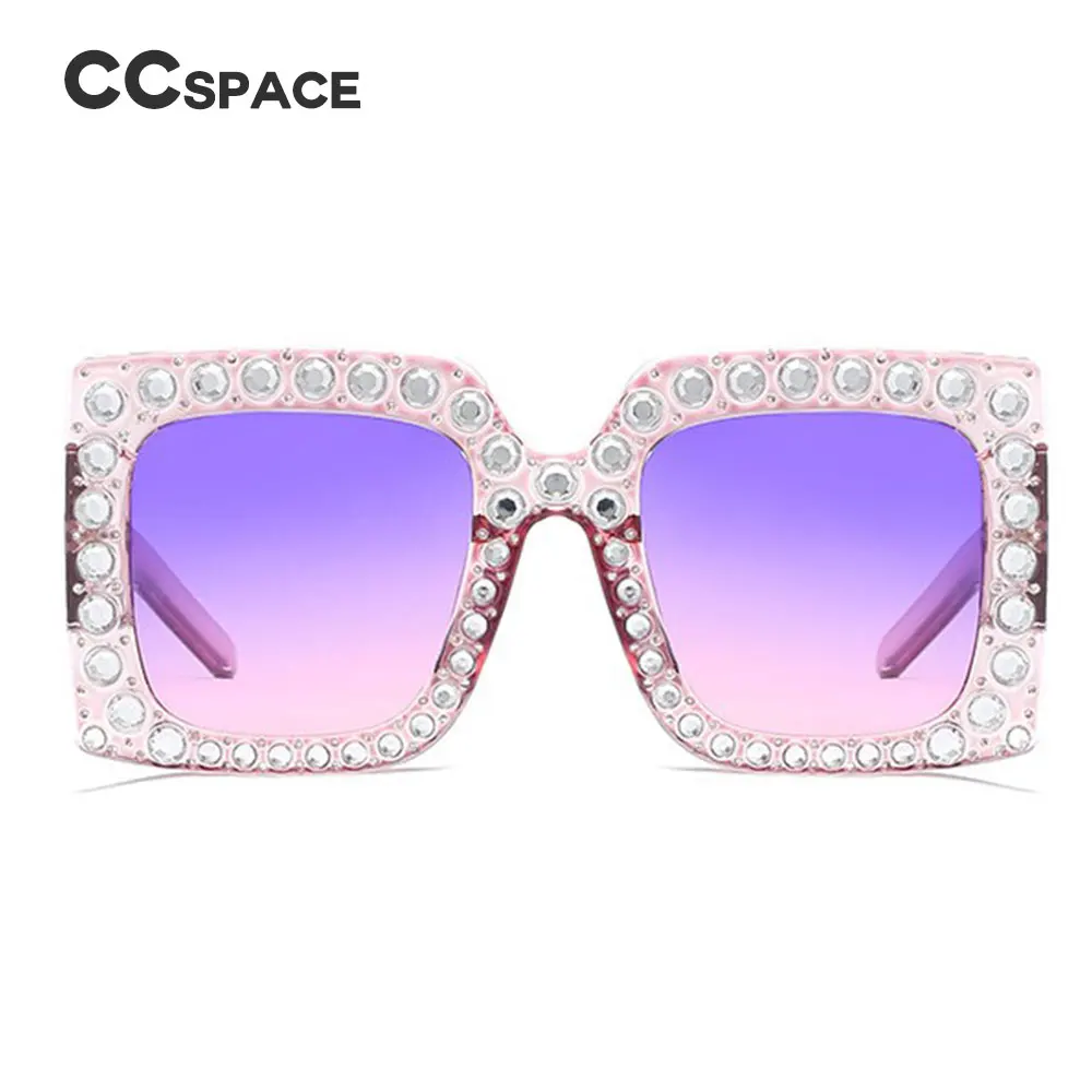 CCSPACE негабаритных Алмаз Кристалл Квадратные Солнцезащитные очки для женщин Большая оправа Брендовые очки дизайнерские женские оттенки УФ Защита 45260