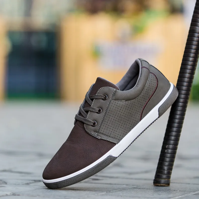 New men's shoes retro-style Skateboard Casual solid Boat English sanded low band pu leather | Обувь